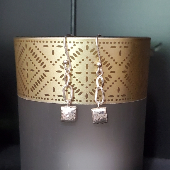 Silpada Sterling Hammered Small Pillow Drop Square Earrings - Picture 3 of 13